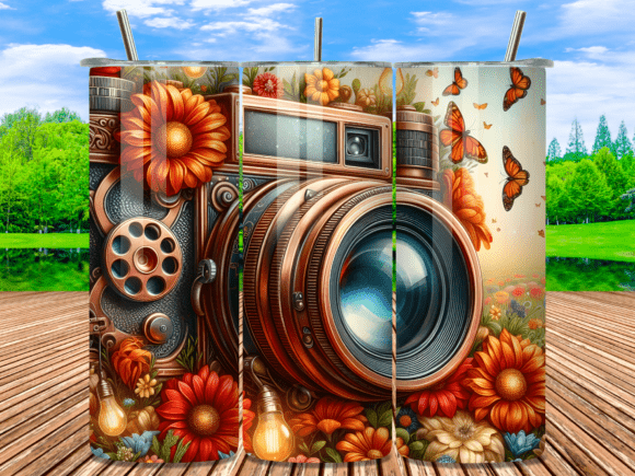 Download Retro Camera Autumn Blooms Tumbler Wrap - Autumn Collection