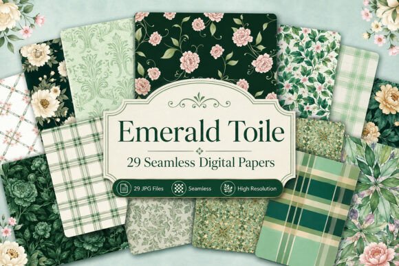 Download Emerald Toile Seamless Pattern Pack - Pack Collection