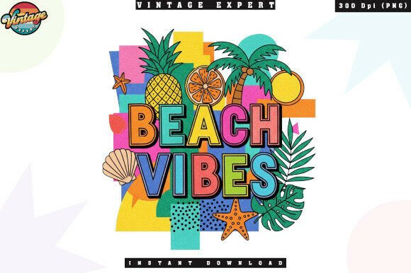 Download Beach Vibes Summer Vacation Retro PNG - Premium Resources