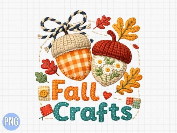 Download Fall Autumn Crafts Acorn Embroidery PNG - Autumn Collection
