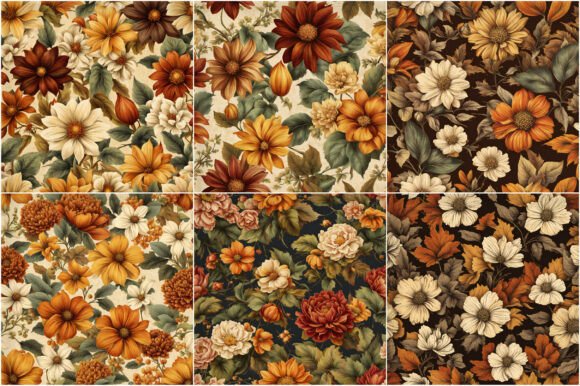 Download Vintage Autumn Flowers Digital Papers - Autumn Collection