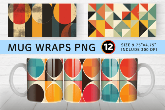 Download Retro Geometric Shapes Mug Wrap Sublimat - Retro geometric shapes Collection