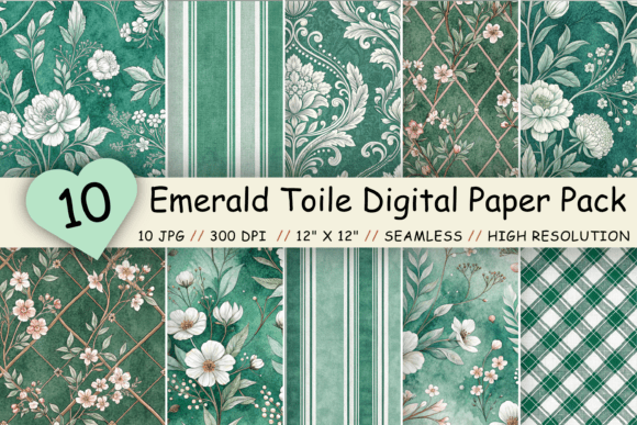 Download Emerald Toile Digital Paper Pack - Pack Collection