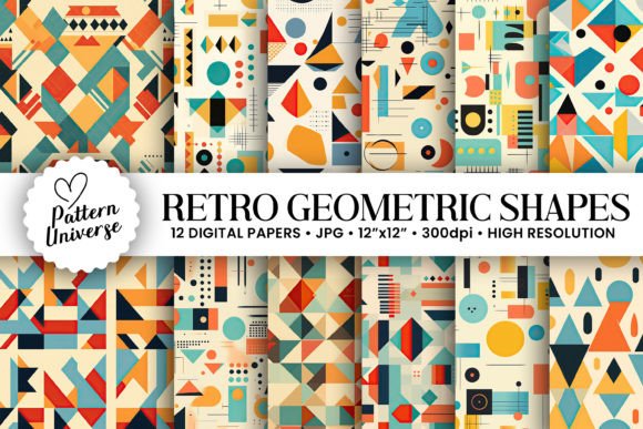 Download Retro Geometric Shapes Digital Papers - Retro geometric shapes Collection