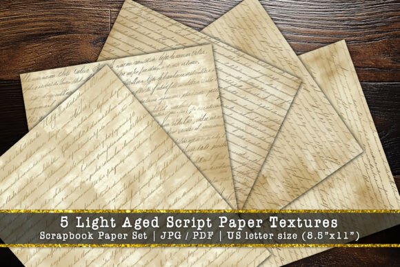 Download Light Aged Script Scrapbook Paper Pack - Pack Collection
