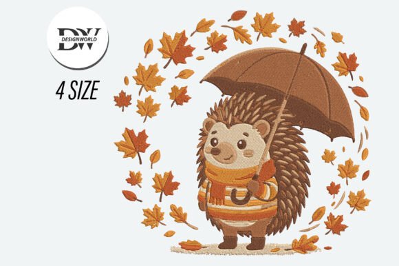 Download Hedgehog with Umbrella Autumn Embroidery - Autumn Collection