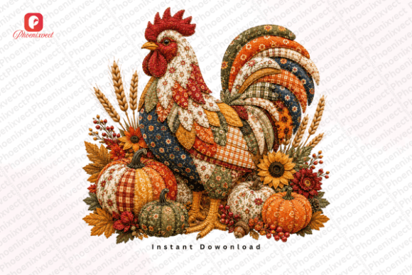 Download Patchwork Autumn Pumpkin Rooster PNG - Autumn Collection