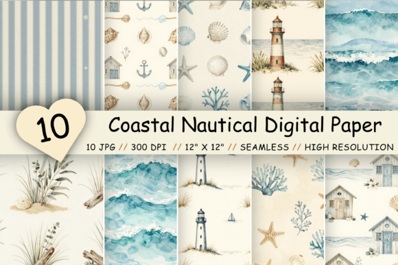 Download Coastal Nautical Digital Paper Pack - Pack Collection