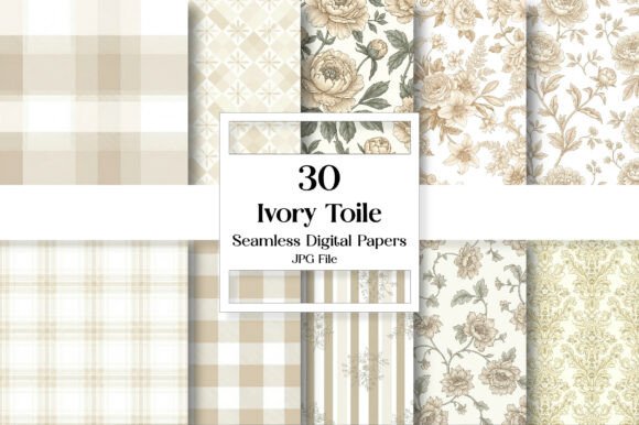 Download Ivory Toile Digital Paper Pack, Vintage - Pack Collection